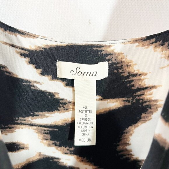 Soma Sleeveless Scarf Hem Dress V-Neck Brown Print Empire Waist Size Medium - Picture 5 of 7